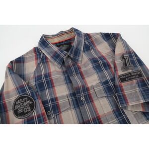 Harley Davidson Mens Medium Plaid Mechanic Work Shirt Short Sleeve Motorcycles